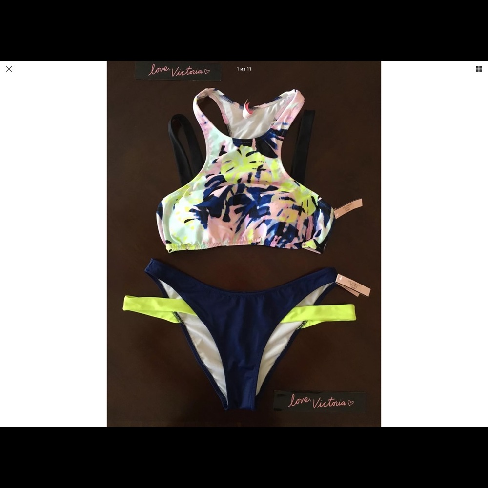 🌟VS Swim High Neck Crop Bikini Set